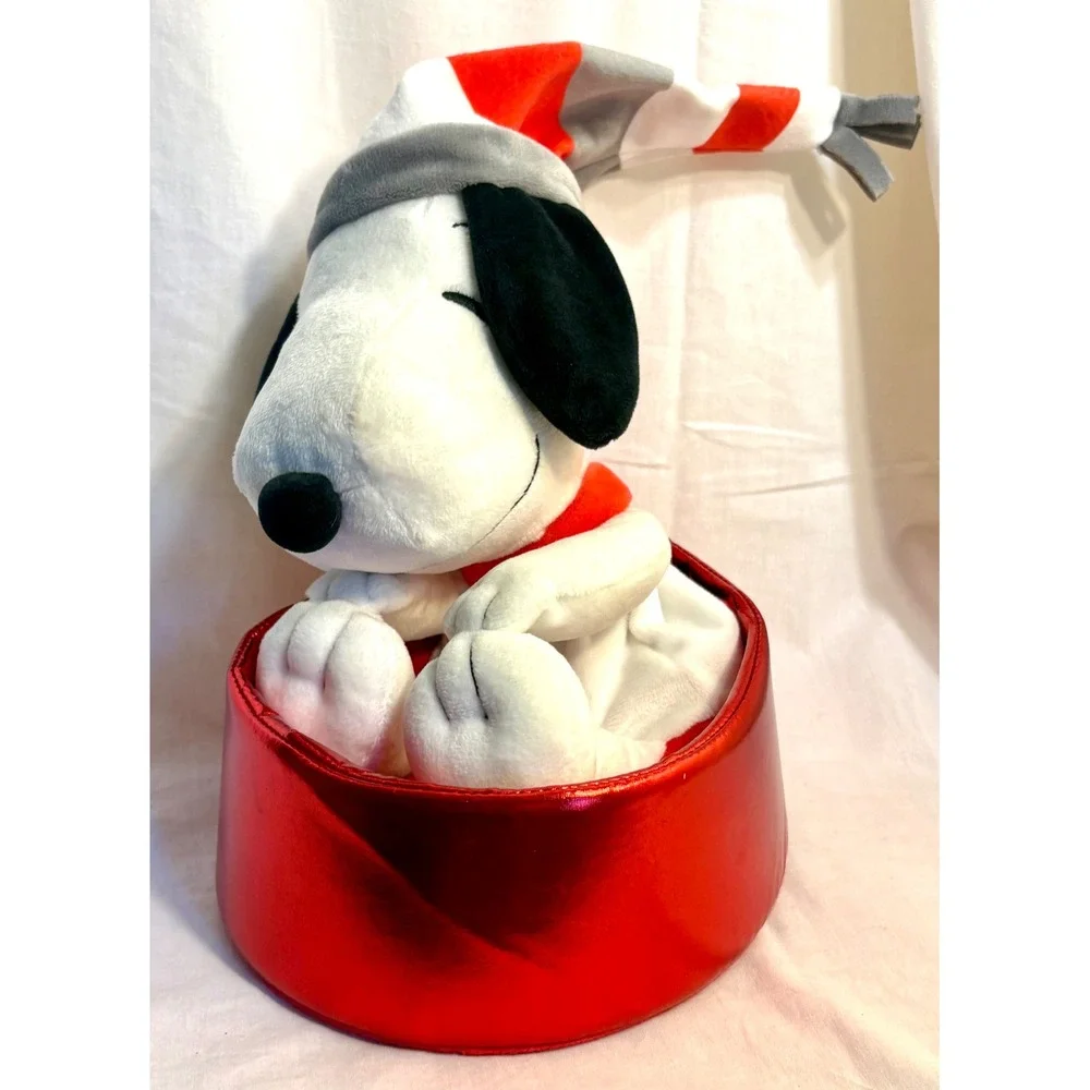Hallmark Peanuts Snoopy Holiday Plush in‎ Red Metallic Dog Bowl Tree Topper